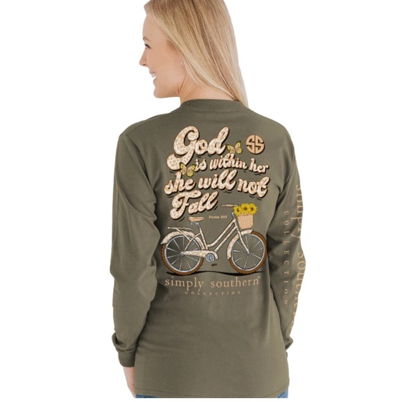 Simply Southern Small moss green “God is Within Her And She Will Not fall” - Picture 2 of 7